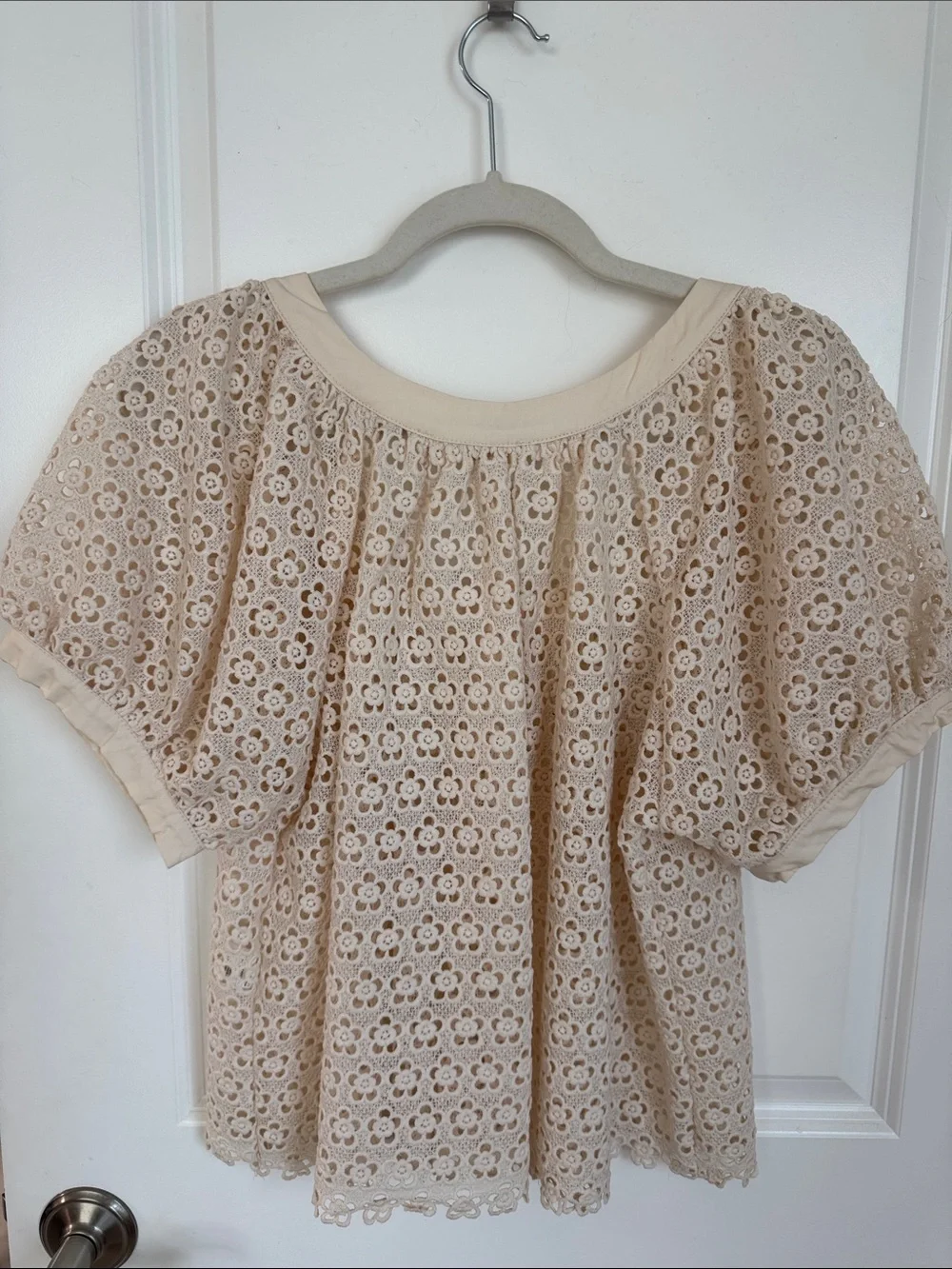 Anthropologie Beige Eyelet Lace Button-Front Blouse